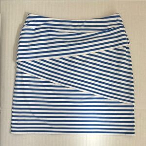 J. McLaughlin Asymmetrical White and Blue Mini Pencil Skirt